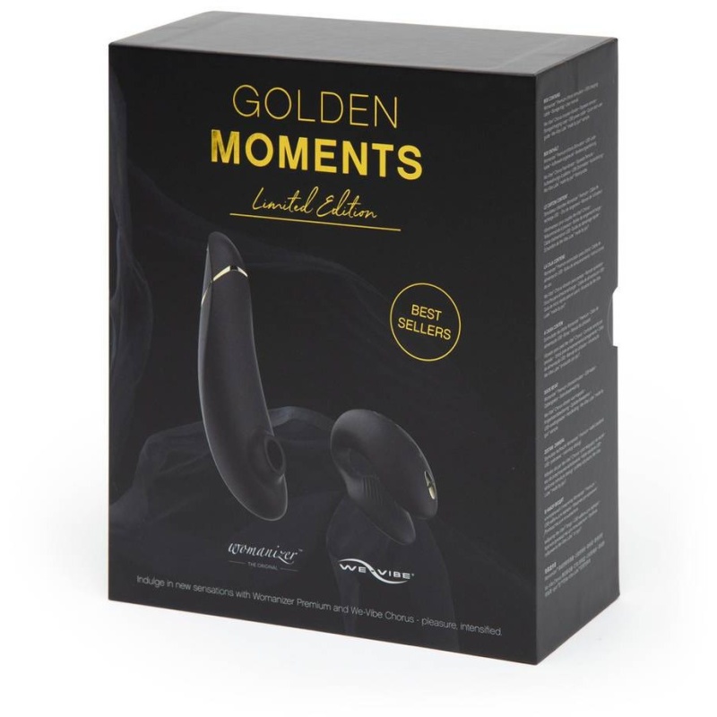 Набор вибраторов «We-Vibe Womanizer Golden Moments Limited Edition» с золотистым пояском, черный