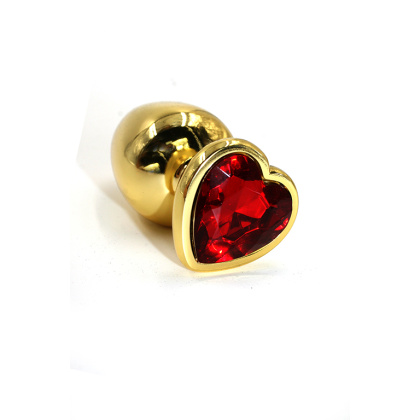 Золотая анальная пробка из алюминия с ярко-красным кристаллом в форме сердца (Large), Kanikule