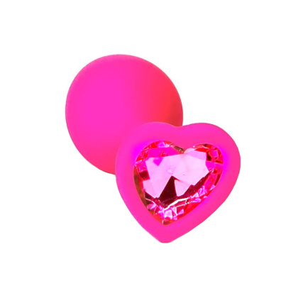 Розовая анальная пробка из силикона с красным кристаллом в форме сердца, Kanikule