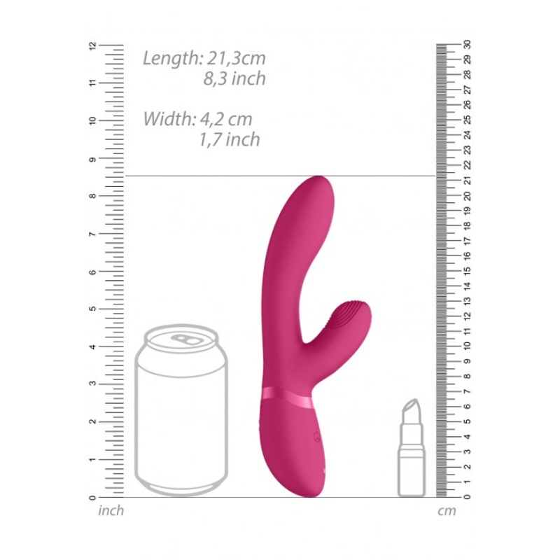 Shots, Розовый вибромассажер «Kyra» с функциями «пульсирующее воздействие» и «мгновенный оргазм»(21.3, Ø 3.5 см)