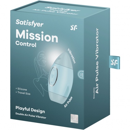 Вакуумно-волновой клиторальный стимулятор «Mission Control» с вибрацией, цвет голубой, Satisfyer
